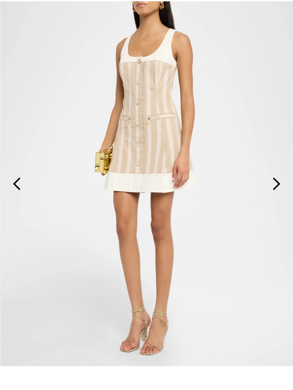 Ramy Brook Beige and White Striped Button-Front Mini Dress